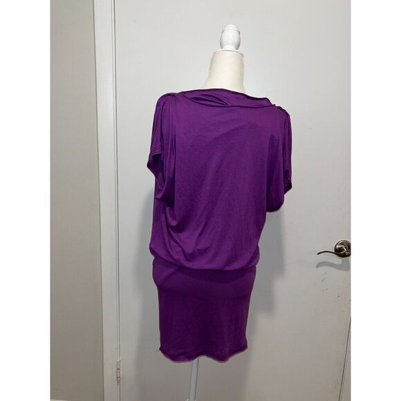 Alice + Olivia Purple Draped Cowl Neck Tunic Dress Rayon Blend Womens Small - Picture 2 of 7